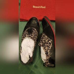 Beautifeel oxfords, black red gray patent suede, 9.5